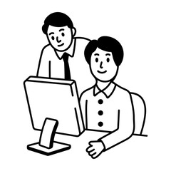 Drawing style icon showing office colleagues discussion
