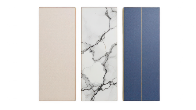 Elegant Surfaces: An exquisite assortment of three rectangular surfaces, each showcasing unique textures, tones, and styles to complement any design vision. 