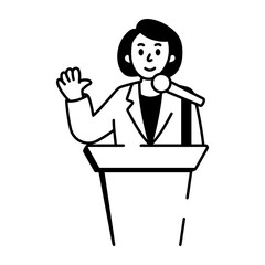 Drawing style icon showing a character giving a business speech 