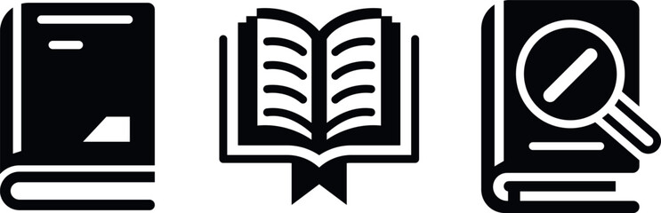 Simple black and white book icons set, perfect for educational resources.