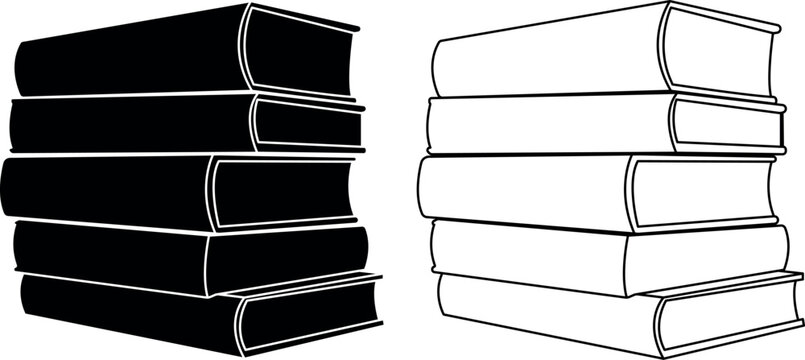 Simple Stack of Books in Black and White Silhouette