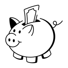 Drawing style icon showing a piggy bank 
