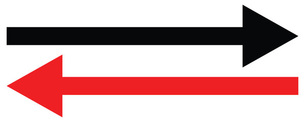 Fototapeta premium Minimalistic flat arrows in red and black, symbolizing backward and forward actions or transitions.