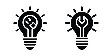 Light Bulb With Spanner And Wrench Symbolizing Fixes Isolated on White Background