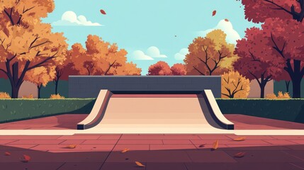 Autumn park skateboarding ramp illustration