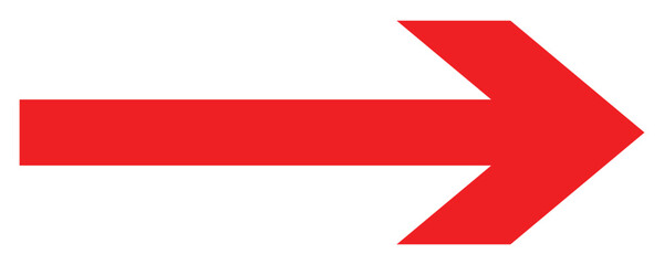 Red arrow icon. Straight long left vector arrow icon. Red large forward or right pointing solid long arrow icon sketched as vector symbol illustration, eps 10