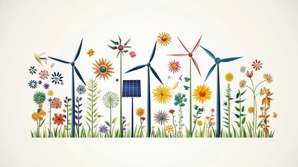 Colorful renewable energy flower field
