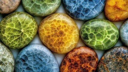 Colorful, patterned stones close-up