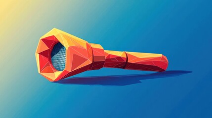 Low-poly telescope, abstract illustration, vibrant colors, gradient background, digital art, design element, stock photo