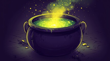 Magic potion in cauldron, mystical brew, glowing liquid, fantasy scene, decorative background, for digital art, posters, or magical themed designs