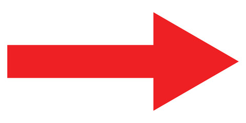 Red arrow icon. A bold red arrow icon pointing to the right, symbolizing direction, guidance, and movement isolated on white background. Vector EPS 10