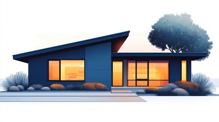 Modern Home Exterior, Evening Light, Residential Architecture, Exterior Design,  Possible Use Stock Photo for Real Estate, Architecture, or Interior Design