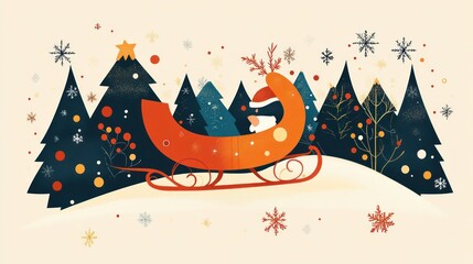 Santa sleigh ride through winter forest