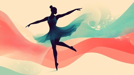 Silhouetted ballerina in graceful pose, abstract background