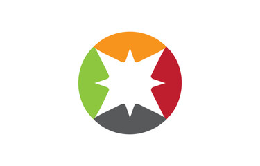 Golden Circular Star Logo with Symmetrical Design, Radiating Energy, Balance, and Modern Minimal Aesthetic for Branding or Corporate Identity