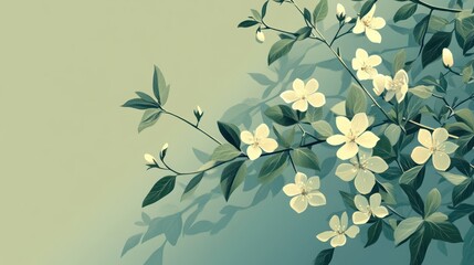 Spring blossoms on pastel background; decorative floral backdrop; digital illustration; aesthetic wallpaper