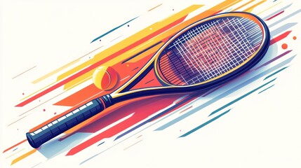 Tennis racket and ball, dynamic abstract background
