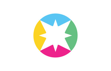 Golden Circular Star Logo with Symmetrical Design, Radiating Energy, Balance, and Modern Minimal Aesthetic for Branding or Corporate Identity