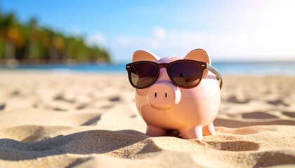 Saving money coin into piggy bank closeup Beach Trip
