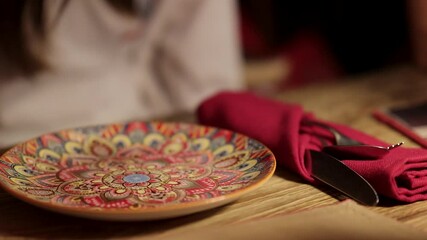 Colorful Plate and Cutlery in Bangkok Restaurant
