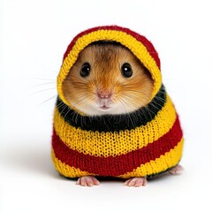 Adorable Hamster in Striped Knit Sweater Against White Background