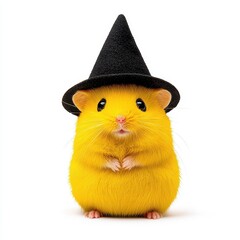 Adorable Yellow Hamster in Black Witch Hat