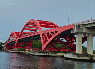 Jayapura-Indonesia, May 12 2025 : Youtefa Bridge is one of the bridges in Papua Province that connects Holtekamp with Hamadi. Youtefa Bridge is 732 meters long and 21 meters wide.