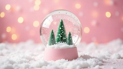 Festive Pink Snow Globe with Miniature Trees a Perfect Winter Holiday Decoration - Powered by Adobe