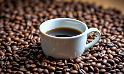 Fototapeta premium Coffee Cup Surrounded by Coffee Beans