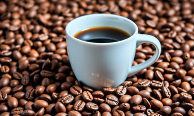 Fresh Coffee and Coffee Beans Close Up