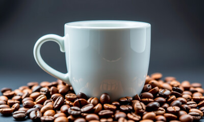 Coffee Cup Surrounded by Coffee Beans