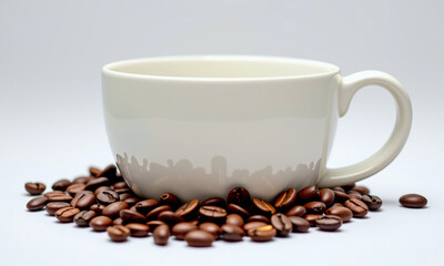 Coffee Cup Surrounded by Coffee Beans