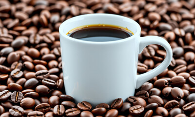 Coffee Cup on Coffee Beans Background