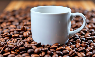 Coffee Cup Surrounded by Coffee Beans