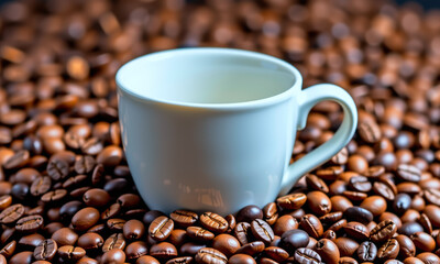 Cup Surrounded by Fresh Coffee Beans