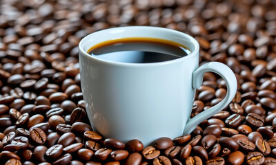 Cup of Coffee Surrounded by Coffee Beans