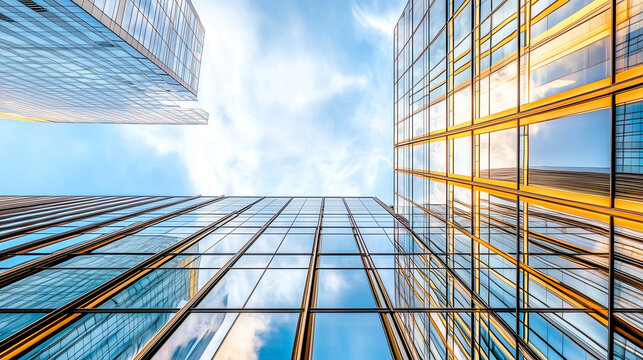 Modern glass office tower with clean lines in a business district, symbolizing professionalism and urban sophistication.