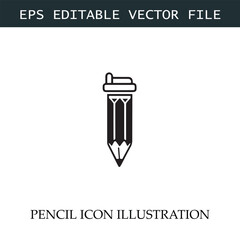 Pencil Icon Black and White Vector Design Image Illustration
