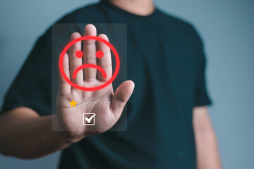 concept customer dissatisfaction experience Unhappy business customer with sad face, bad review,...