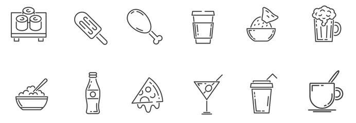  Fast food line icons.. vector. editable