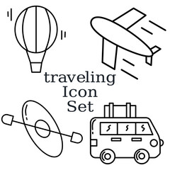 outline traveling icon set