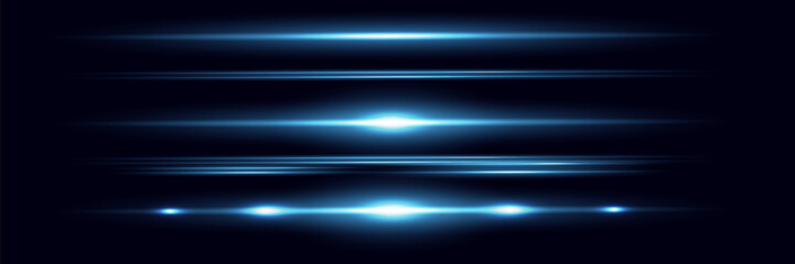 Red horizontal lens flares pack. Laser beams, horizontal light rays.Beautiful light flares. Glowing streaks on dark background. Luminous abstract sparkling lined background