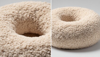Beige donut-shaped object, fuzzy texture