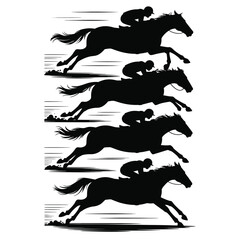 Obraz premium Sequence of jockey riding a galloping horse in silhouette showing motion stages