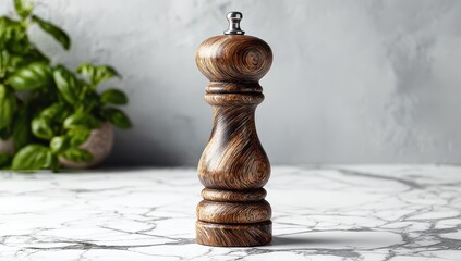 Wooden pepper mill on marble (1)