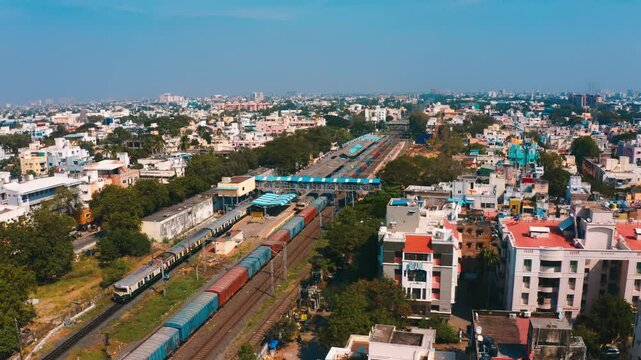 Aerial view OF chennai city with Railway tracks