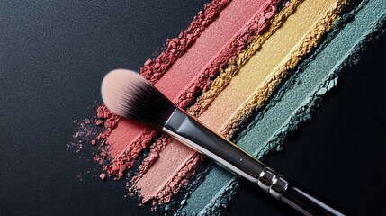 Makeup brush on colorful eyeshadow swatches. (1)