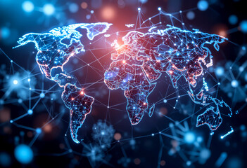 Global Digital Network Map Futuristic World Connectivity Visualization