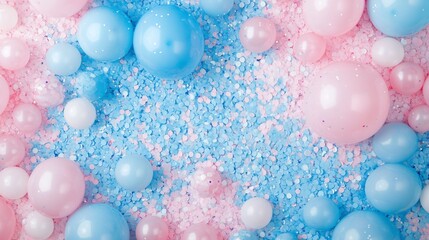 Pink and blue balloons and glitter. Festive background.