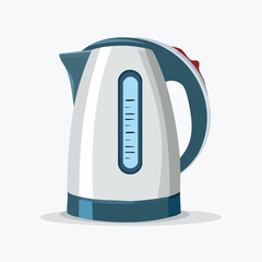 Vector of a curved electric kettle with handle on plain white background.